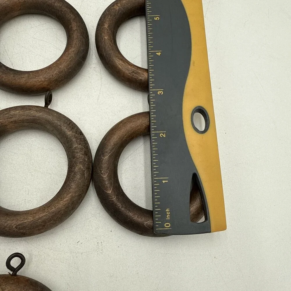 Solid Wood Curtain Rings Lot 10 Brown Drapery Rod Hooks 1.75